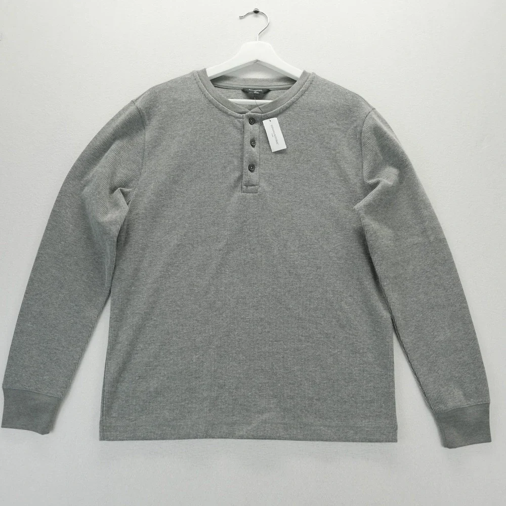 Banana Republic Mens Gray Waffle Knit Henley Shirt Long Sleeve 782352-00-1 M